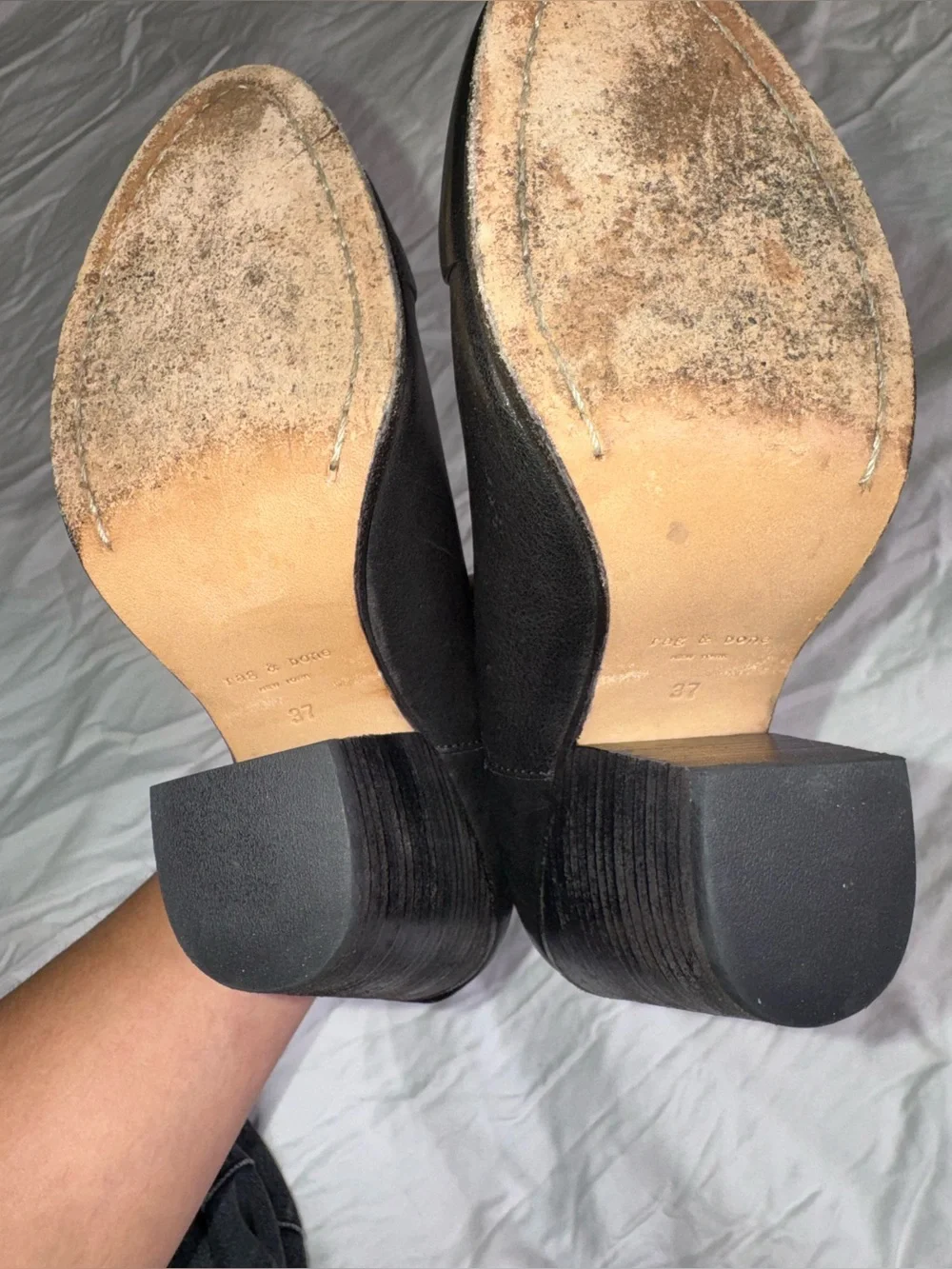Rag & Bone Harrow Leather Ankle Boots Size 37 Black Cap Toe Strap